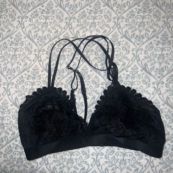 NWOT Aerie Women's Black Floral Far Out Lace Strappy Triangle Unlined Bralette s - Picture 6 of 6